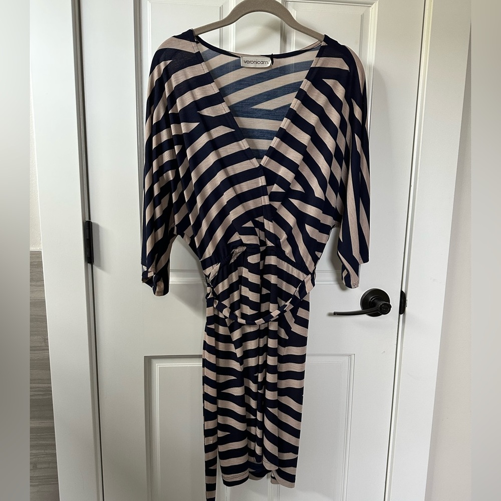 Veronica M Navy and Cream Wrap Dress